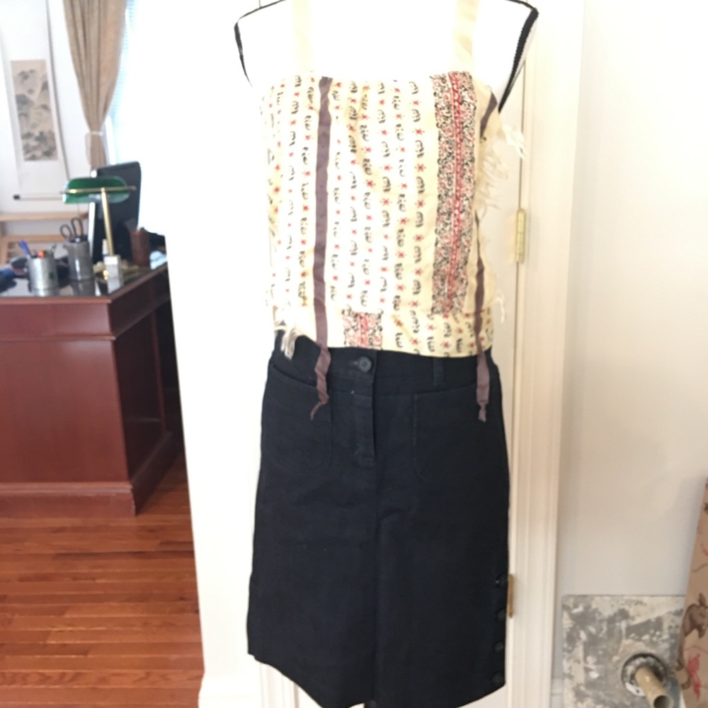 Theory dark wash denim jean mini skirt